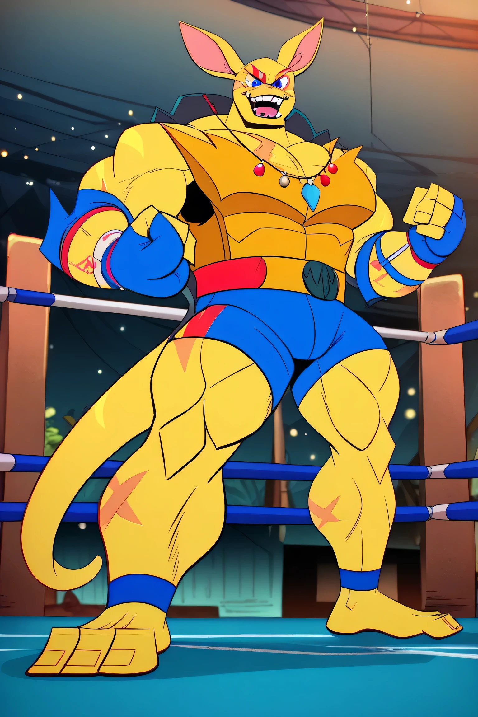 anthro, charmander, muscular, muscular male, arms on hips, bathrobe, big bulge, detailed muscles, detailed tunic, detailed pecs, solo, digital art, front view, full-length portrait, simple background, green background, digital art, by ber00