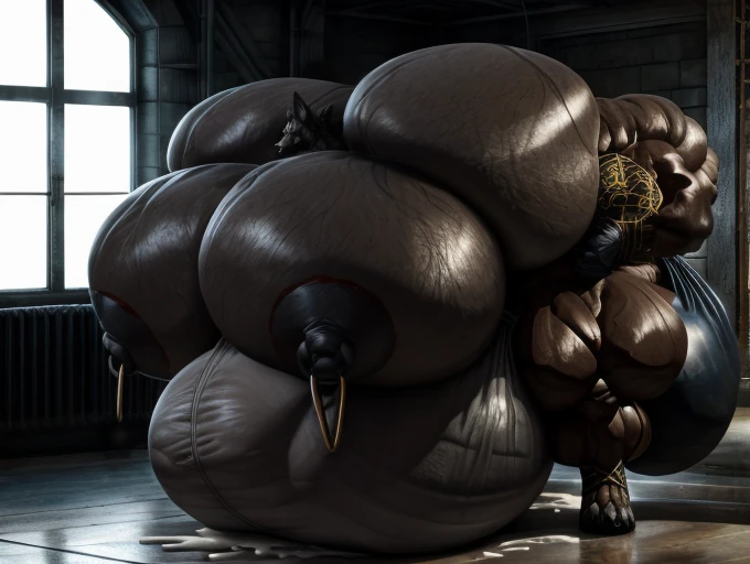 solo, male, , , , (hyper pecs:1.2), (long thick thighs:1.5), standing, indoor,,(,,(,solo,very hyper muscles:1.6)((huge penis, large penis, long penis:1.4), (heavy huge balls:1.8)))(corruption)), black glowing liquid,(((liquid_latex, , rubber:1.2),,black latex,goo transformation,(gooey)()(l),Unreal Engine,perfect light,detailed, photorealistic, 4k, hd, , , , good anatomy, , (), ,huge testacles, high quality, best quality, concept art, photorealistic, octane rende(black glowing cum:1.2,(nipple rings:1),wolf