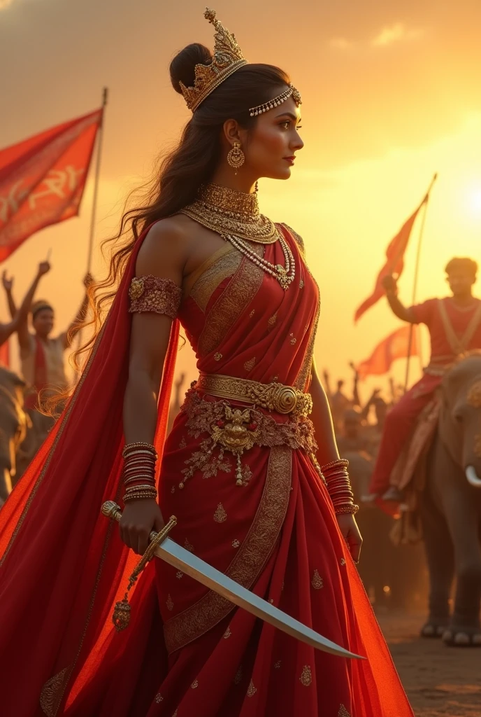 The Rajputi queen cuts off her head and gives it away to soldier