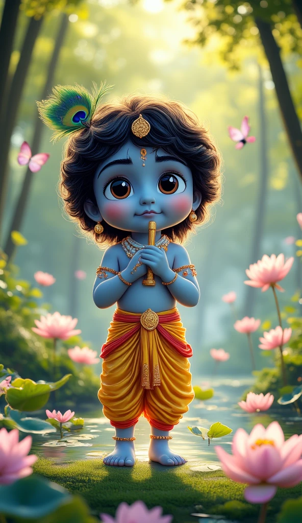 Cute faty golu molu pic Krishnan childhood with peacock headband  makhan eat blue body baby