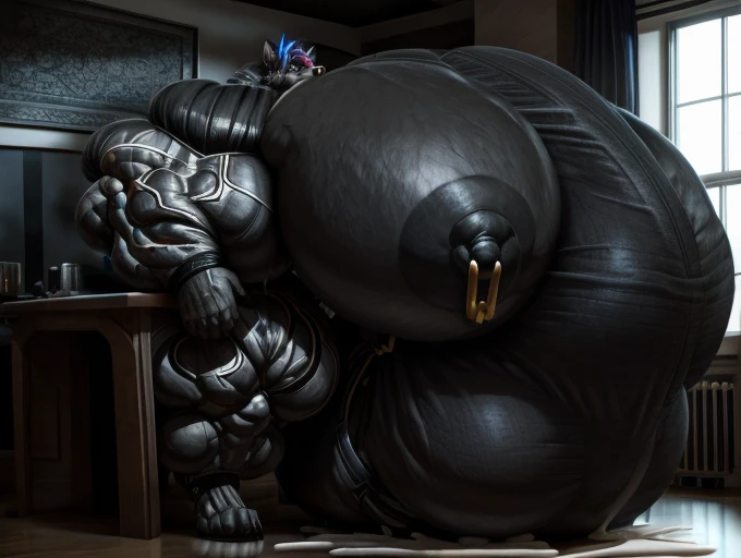 sweat drops, photography, (cool posing:1.1025), smooth skin, ultra realism shading, anthro, sweaty, cobra, snake, photorealistic, fat cock, gigantic balls, black latex suit with gold underbelly, gold belly, thick black rubber gloves, (form fitting gasmask), gasmask covers the face, eyes obscured by gold lenses, tubes, (made of inflatable latex), (pooltoy), suggestive, (rembrandt:1.1025), huge pecs, (sweaty:1.7), biceps, hunk, muscle gut, overweight, chubby, nsfw, thick penis, masturbating, in a dark medical examination room, ((mid orgasm)), massive tail, ((POV grabbing viewer)), ((close up)), ((low camera angle))