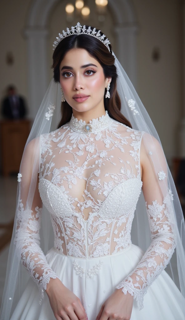 (realistic:1.5), 8k, super delicate beauty, 1 girl, (a sunny day:1.5), intricate body details (highest quality: 1.0), (Super high sharpness: 1.0),（Beautiful and delicate depiction of eyes）,(((walking the runway in a wedding dress))),unreal engine:1.4,photorealistic:1.4, skin texture:1.4, masterpiece:1.8, smile