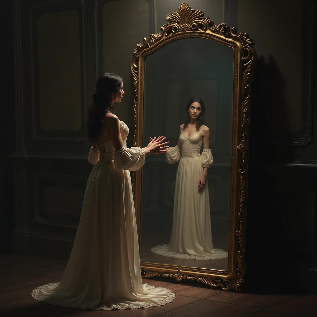 Two mirrors facing each other and a woman in the middle