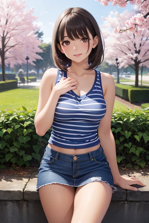 (Highest quality、8k、32K、masterpiece)、(Realistic)、(Realistic:1.2)、(High resolution)、Very detailed、Very beautiful face and eyes、(((Women's Solo Shot)))、Tight waist、(Highest quality、Attention to detail、Rich skin detail)、(Highest quality、8k、Oil paints:1.2)、(Realistic、Realistic:1.37)、Bright colors、(((Full Body Shot)))、(((Bob Hair)))、(((Medium Hair)))、(((Side Ponytail)))、(((smile)))、(((Brown Hair)))、(((Light blue camisole)))、(((Brown Hot Pants)))、(((I'm on the beach)))、(((you can see the horizon)))、((Sweaty skin))、(((blue sky)))、((Raise your hand))、((Wide coast))、Raise your right hand high