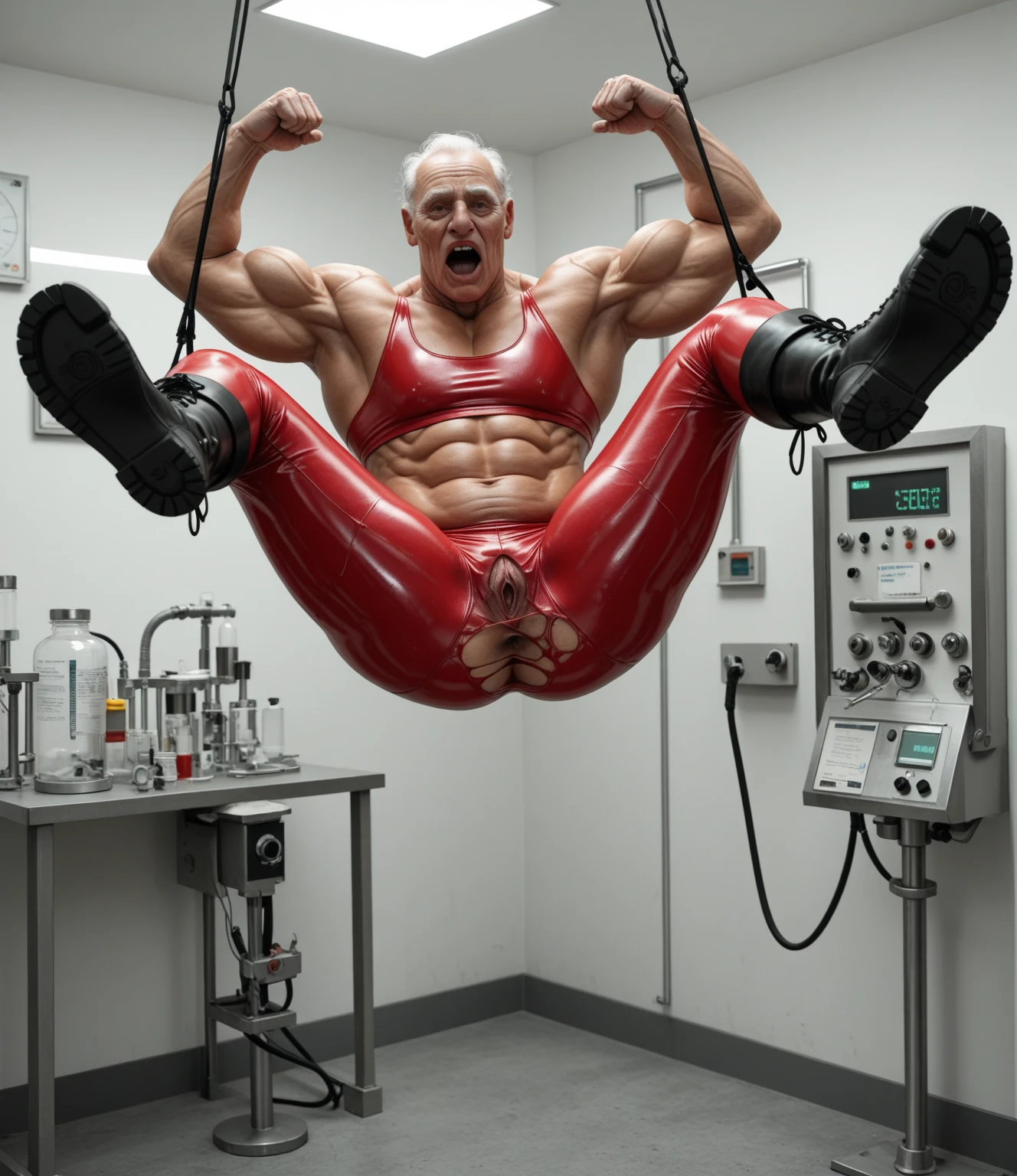 high quality, athletic hairy body, man inside stomach, man getting swallowed up by giant man-eating plant, background full of tentacles and teeth, laying on giant tongue, inside slime, tan skin, male, beard, gym, white dirty crew socks, 1boy, navel, solo, brown eyes, men's white underwear, short hair, sweat, white male, proportionate feet, relaxing, tight body, detailed background, spread legs, painful expression, socks on feet, tentacles wrapping up legs, tentacles wrapping up thighs, tentacles crawling into underwear, no underwear, short dark hair, wet, sweaty, dark and damp, from above, tattoos, giant slimy mouth in the background, plenty of tentacles in background, bumpy tentacles, zauber_vore_hardcore, hardcore vore, tight space, stomach interior, man, short beard, wearing white dirty crew socks, relaxing, no underwear, white male, short hair, high quality, hairy, tentacle penetration, from below, soccer player, viking hairstyle