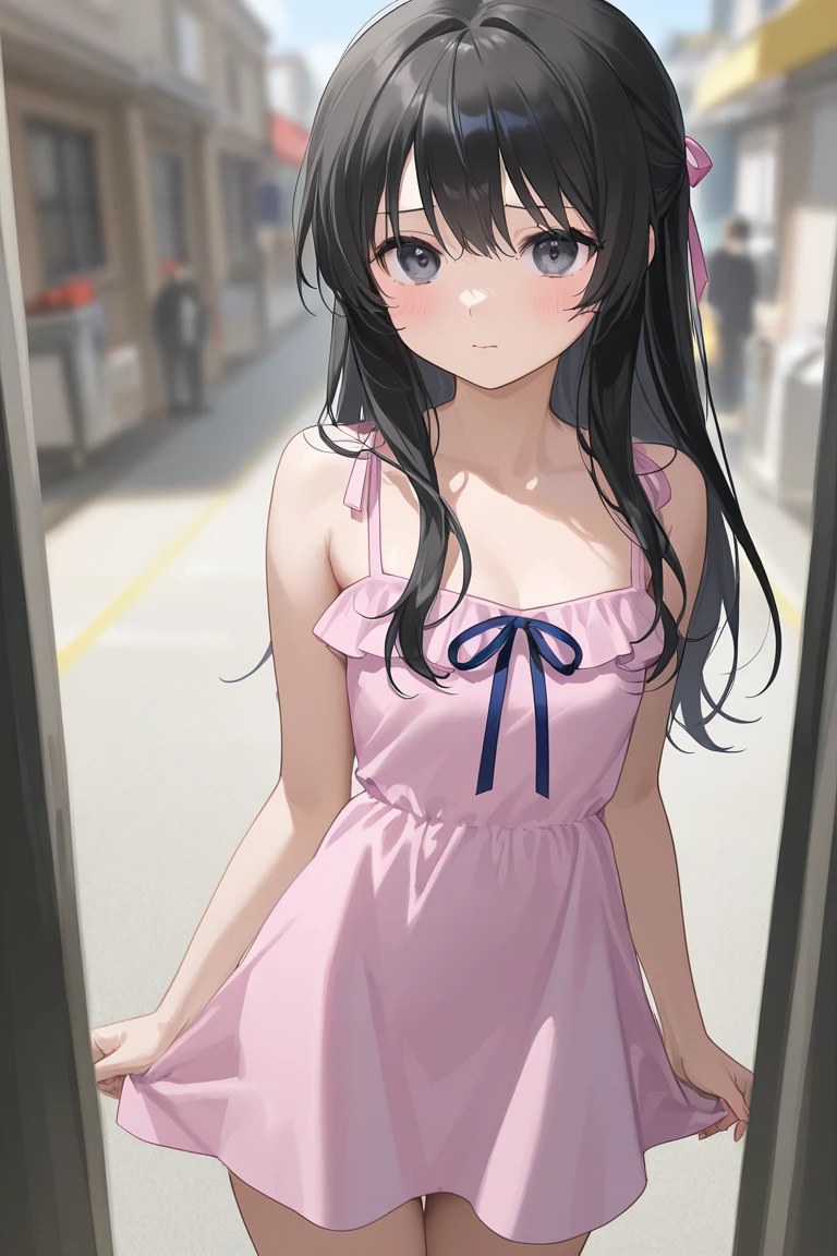 Very Realistic, Japanese 18 year old high school girl,short pink camisole,white,Art,ad
