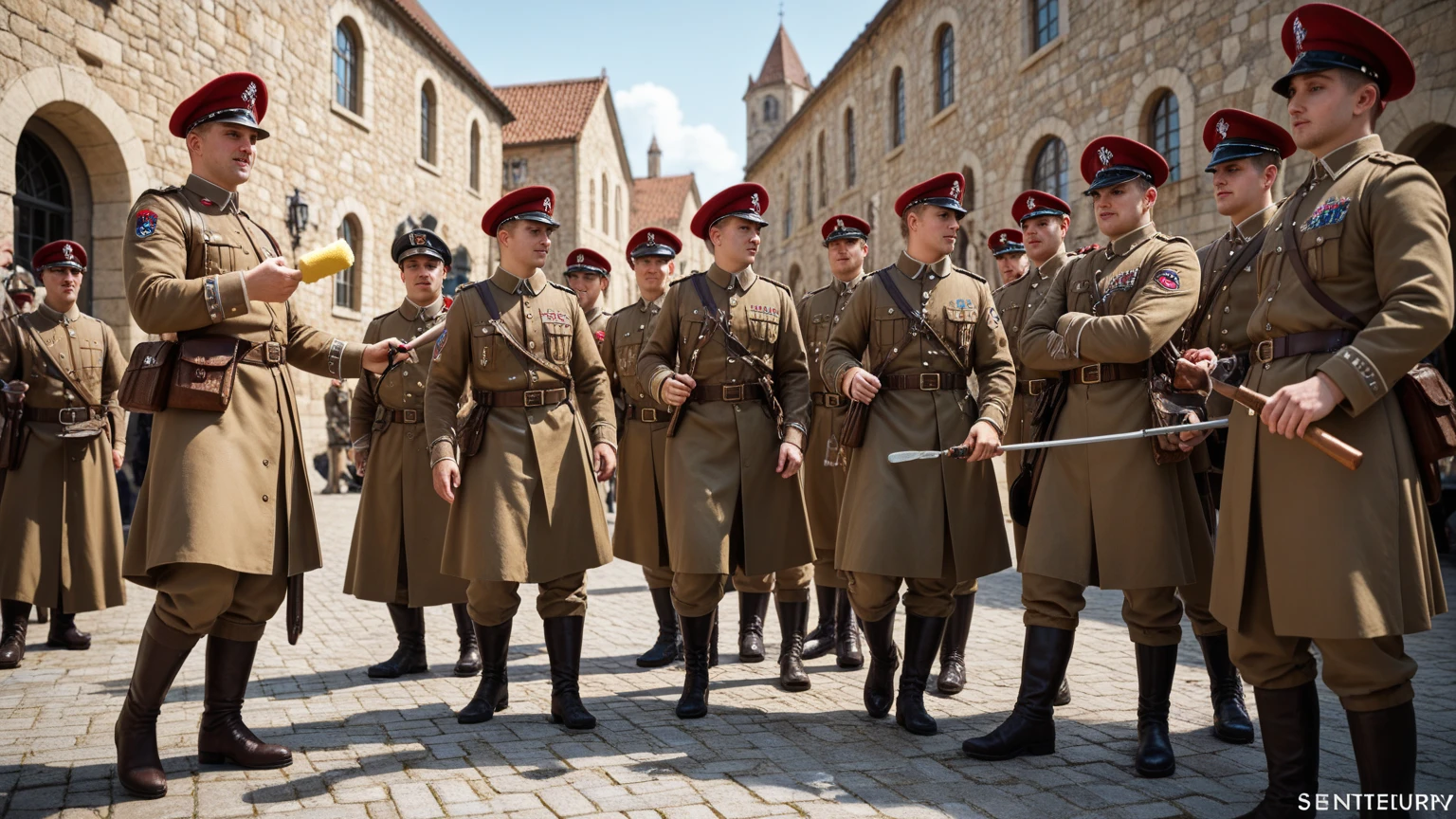 Soldiers in green uniforms stand in a line with a red flag, set in Germany ww2, military parade, glorious march army parade, wearing Russian clothes ww 1, German and Soviet soldiers, by Anna Füssli, various soldiers, by Dietmar Damerau, by Artur Tarnowski, soldiers, imperial military, sargey zabelin concerte