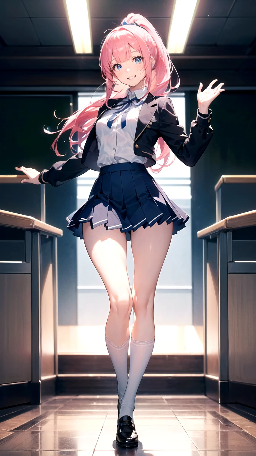 (((1 girl))), medium breasts, a beautiful and cute lady, standing, (((in the classroom))), (muscular ass), wearing a very sexy bikini, (thin waist), (only ass), full body photo, (((Ichika Amasawa))) , white skin, red ribbons in hair, standing, (((bright yellow eyes))), good anatomy, perfect hands, (((muscular legs and perfect))), thin waist, muscular abdomen, wearing black high-heeled shoes, (((showing her legs sensually))), (Hair color Magenta), Straight hair, (( (Twintails hair))), (eyes golden yellows), anime, minimalism, anime style, ray tracing, cinematic lighting, glow, JPEG artifacts, bright light, divine rays, backlight, symmetry, panorama, Sony FE, hard drive, art -Prime, Accurate, Anatomically correct, super detail, best quality, hard drive, highest, 16k