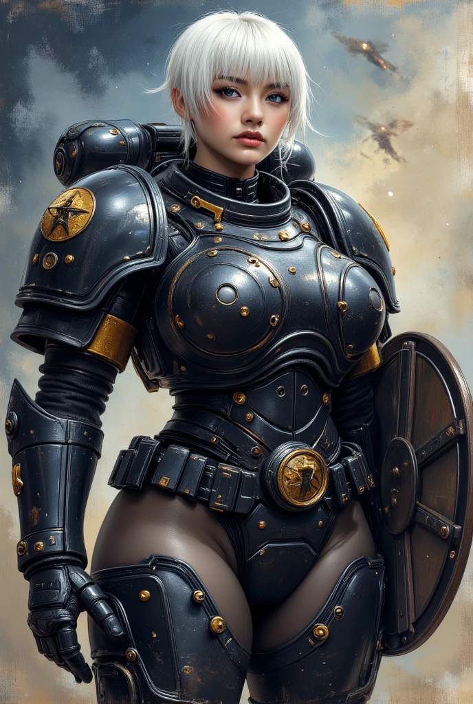 ((best quality)), ((masterpiece)), ((detailed, extremely detailed)), ((realistic)), battle worn adepta sororitas kneeling in defeat, extremely damaged armor, adepta sororitas, sisters of battle, warhammer, white hair, fit toned body, muscular, mechanical limbs, broken armor, torn clothes and armor, accidental nudity, armor pieces missing, total destruction, battlefield, everything is on fire, reelmech, black metal armor, detailed pattern, ornamented armor, nighttime, dark sky, dark background, <lora:WH40KSisters_V2rank8:1>, <lora:reelmech1v2:0.7>, <lora:more_details:0.4>, <lora:FEHDamaged:0.6>
