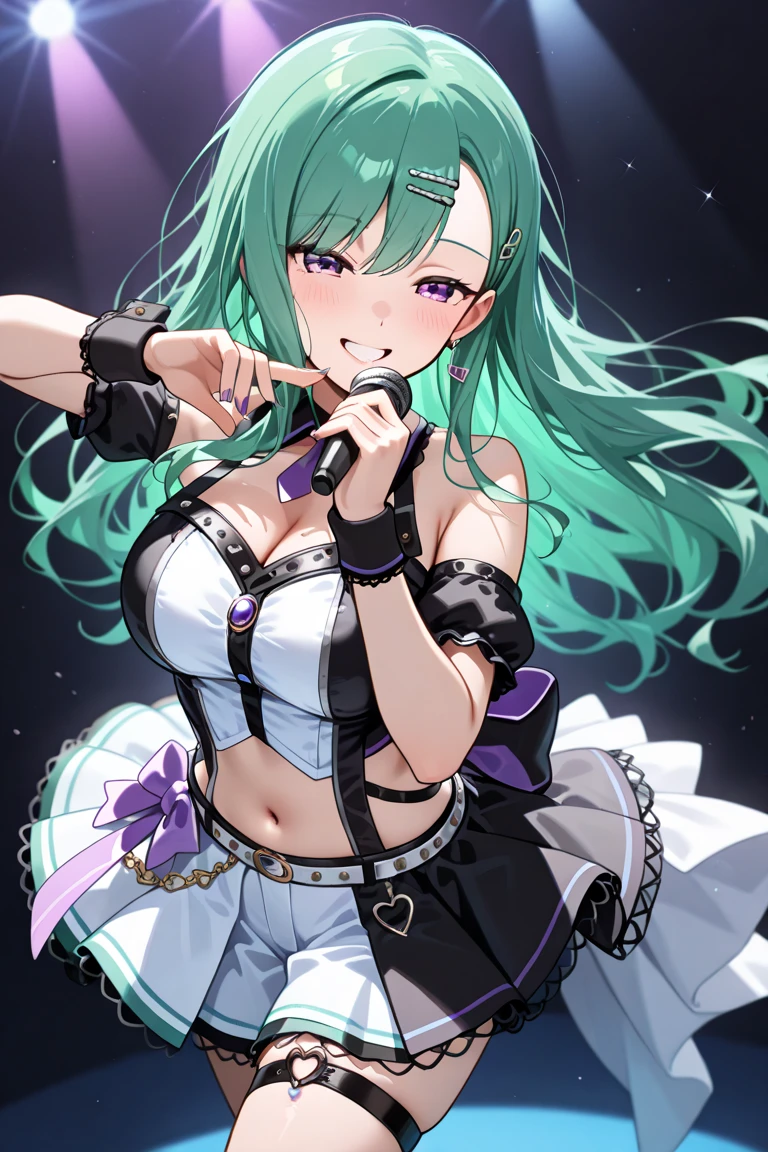超A high resolution, nffsw, Best aesthetic, Best Quality, perfect blue eyes, masutepiece,Jade hair color、Plain white background, furry anime,Foxbusi with microphone, Holo is a wolf girl,  foxgirl,