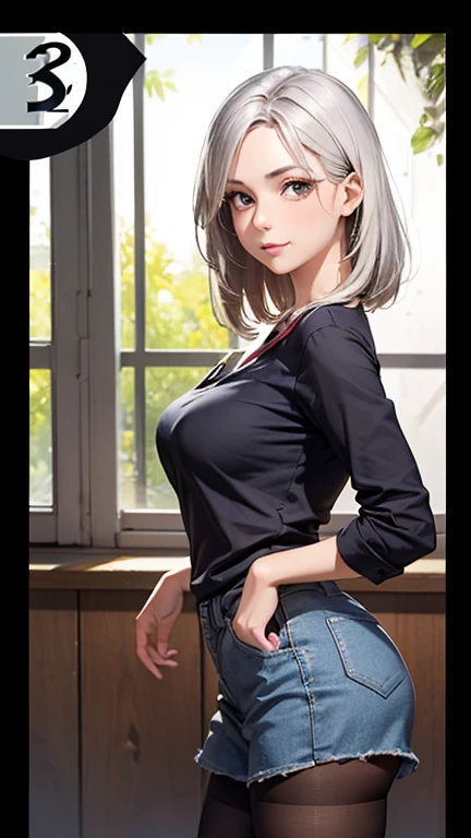 A woman with silver hair and dark skin, wearing a dress shirt and slim jeans, is making curry. Belly on