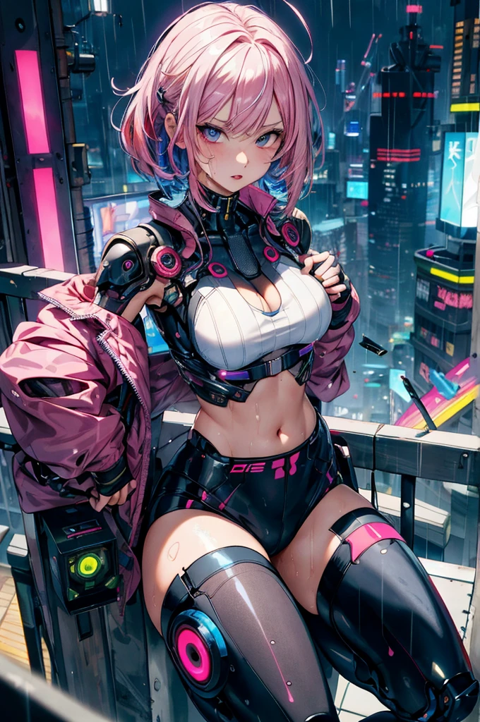 a surreal, girl,sexy, cyberpunk city, floating in space,, vibrant colors, dramatic lighting, (best quality,4k,8k,highres,masterpiece:1.2),ultra-detailed,