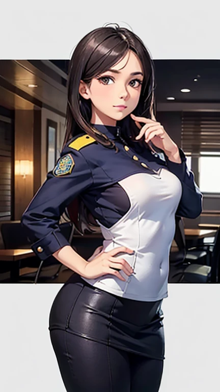 absurdos, La mejor calidad, 1girl, solamente, Enfoque ocular, Mirando al espectador,   Samus Aran, Cola de caballo, Corbata de pelo, guantes azules, Traje azul, grandes tetas