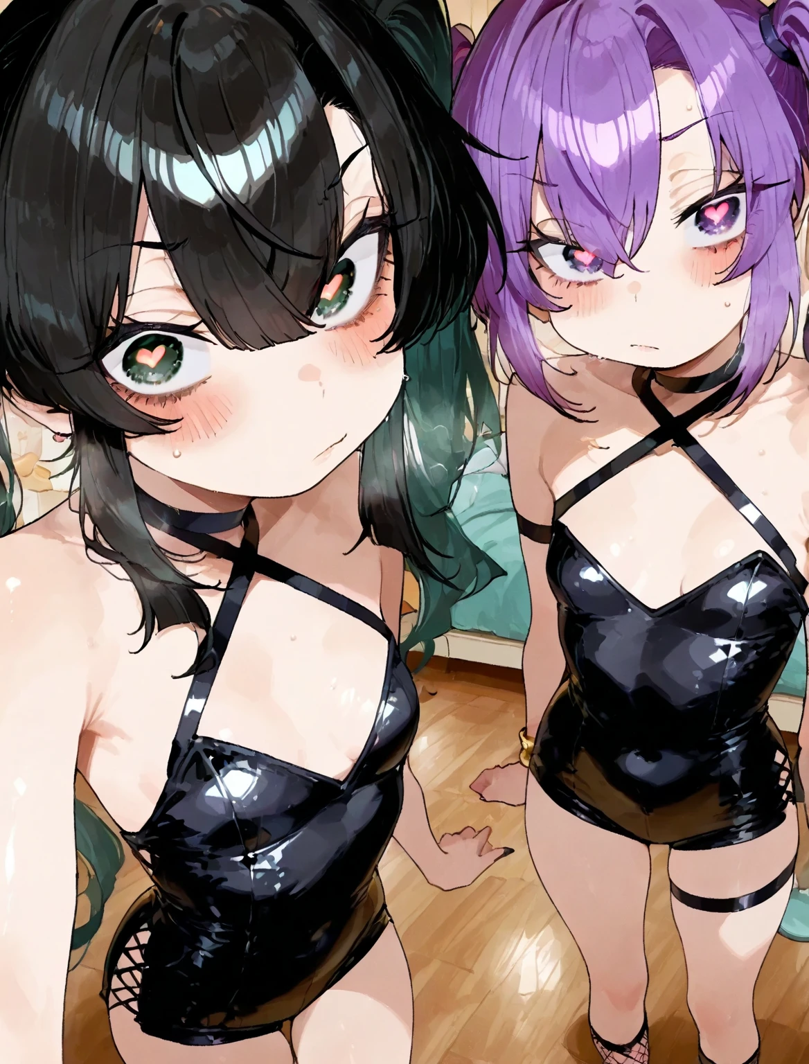 NSFW,masterpiece,Highest quality,High resolution,Super detailed,Uber\(Funeral of Frieren\),Green Hair、bangs、Hair between the eyes、Side Ponytail、Purple Eyes、choker、Playboy Bunny,clavicle,Embarrassed,blush,Sulky face,Luxurious Room,pub,Private room,sofa,heart,Sexy pose,(Noble men),Being spoiled,Lean on,Hug,(Obedience)