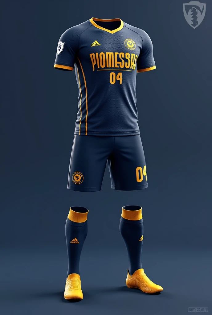Girls and boys soccer sports uniform in light beige that combines with gold and purple that is printed and that has a name and number on the back of the shirt