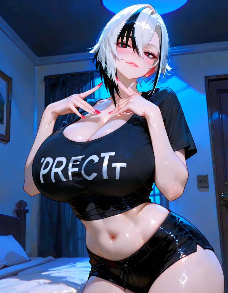 1 girl,blonde hair,medium bob,Patsun bangs,purple eyes,shaped pupils,nsfw,Completely ,big bbreasts,pinknk areola,put bot behind the hack mask on mouth,cute,heavy breathing,trembling,Heart speech bubble