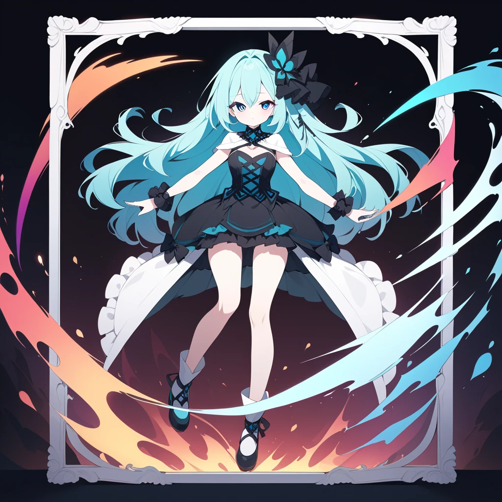 masterpiece, best quility, high_quality, high_resolution, masterpiece*portait, whitespace, 1girl, solo, prism eyes, prism hair, prism, serious, [silver|white] + (blue:-0.3) hair, blue+red eyes, gradient eyes, multicolored eyes, The calming, full body, glowing, glowing eyes, glowing white particles, glitter, bloom