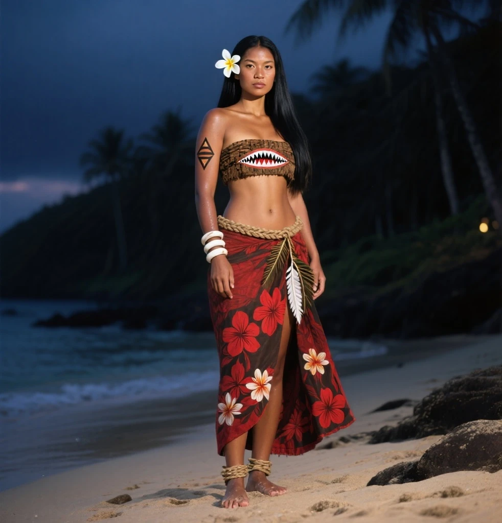 Beautiful woman, 22 years, Palau 🇵🇼, polynesian ethnicity, dressed in traditional clothing 