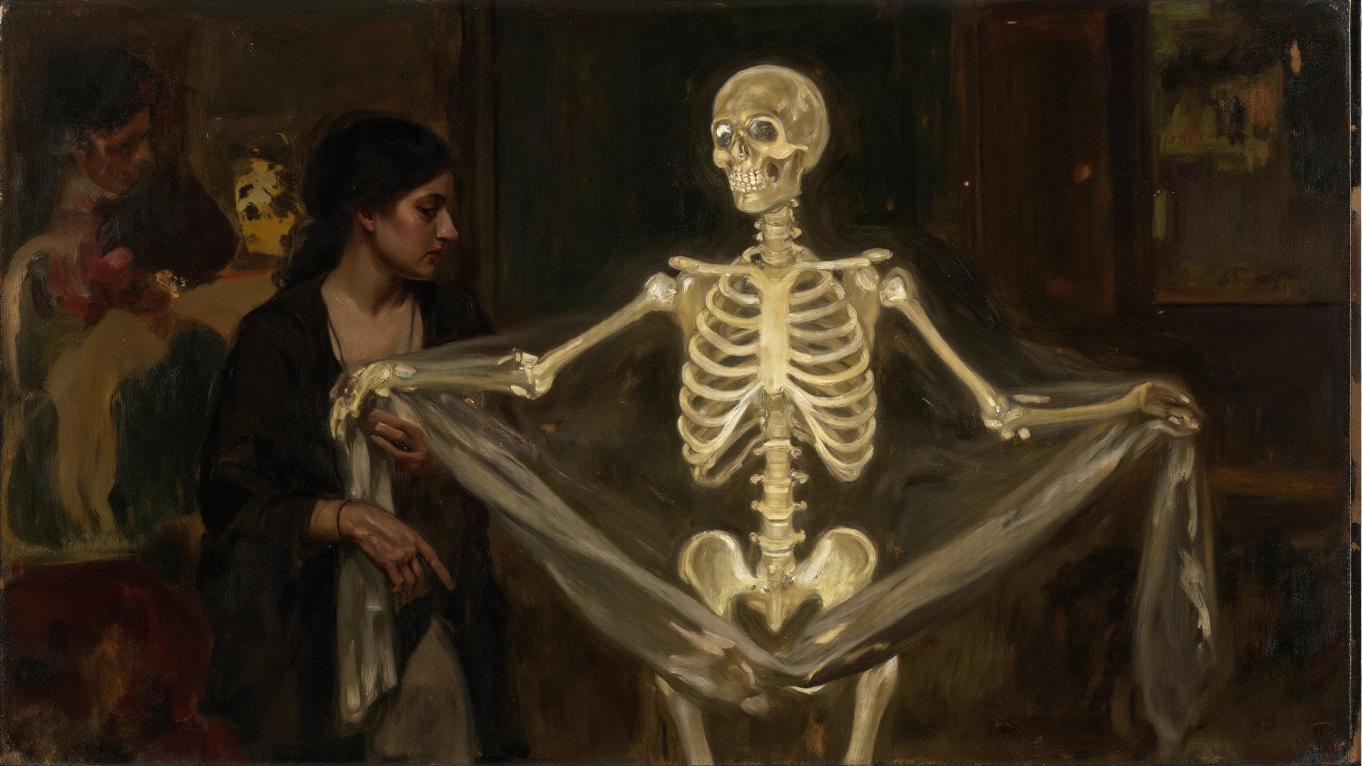 "(The best lighting, alto contraste, oscuro, dramatic),(Chica rubia junto a una cabra negra gigante, Open the rib cage, feto, autopsia, huesos humanos, sangre por las paredes). Luz Caravaggio"