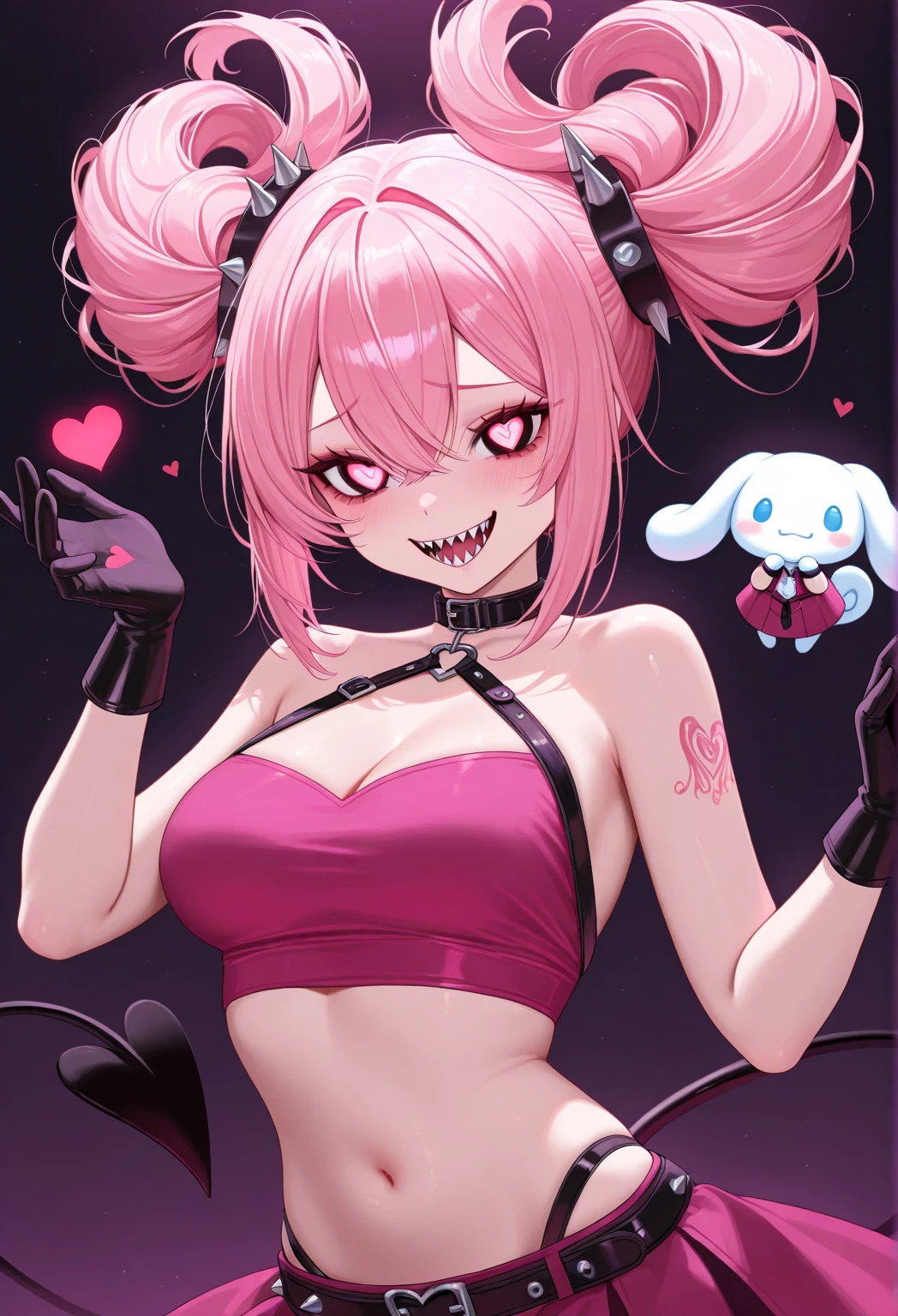 a harley quinn type psycho joker design with pink eyes and detailed dress