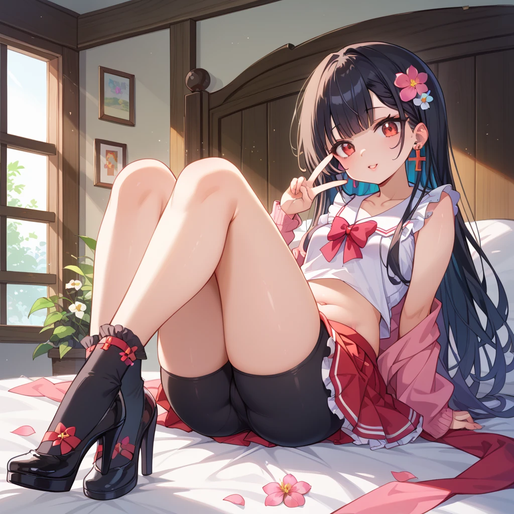 (child),highest quality,Beautiful face in every detail,cute,Dark brown eyes,(背の低いcute女の子,Small young student,Young delicate girl),(masterpiece,Top quality),Black Hair,Sleepy expression,Sleeveless,(White shorts),Crouching