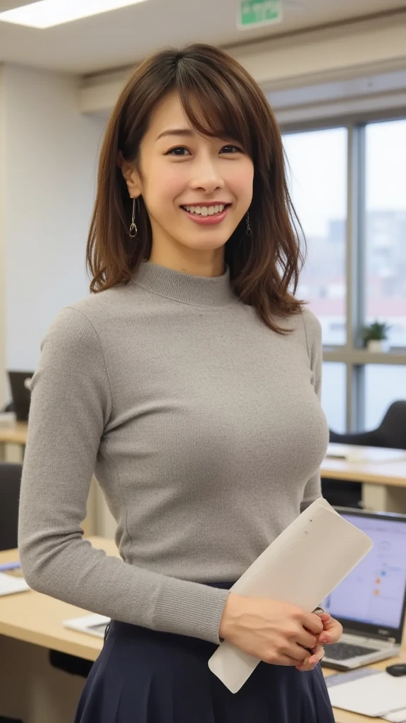 masterpiece,best quality,(Japanese ),((beautiful girl)),cleveage,Shopping street,(Perfect body beauty:1.2),Black underwear is exposed,pantyhose，（breast：1.4），sweater，Smile，Shopping,Slightly fleshy