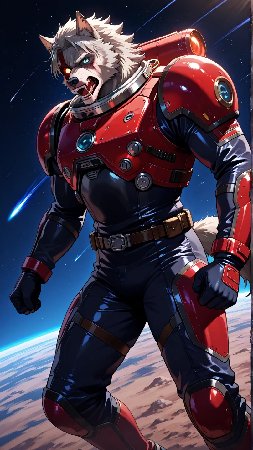 male pilot, (standing close to space battleship), mars landscape, elegant, wearing futuristic spacesuit, tight clothes, open clothes, unzipped, blush, blonde hair, beard, best quality, masterpiece, extremely detailed, intricate details, detailed background, male focus, (hyper-muscles:1.2), (large pectorals), (puffy nipples)