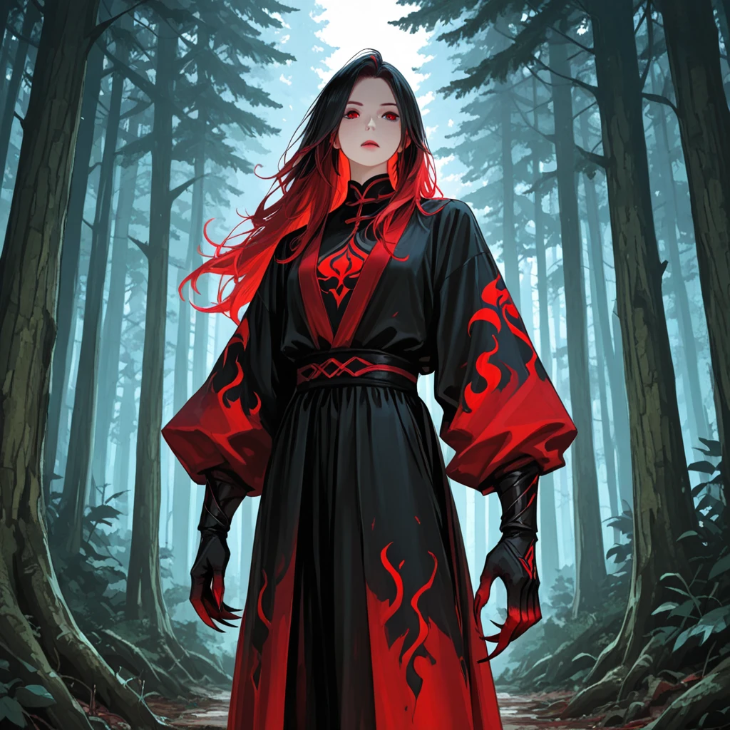 dal, (realistic:1.3), (intricate detail:1.2), 1girl, Dark sorcerer, black robes with a hooded cloak, spiked staff with a glowing red crystal, tome with forbidden spells, pentagram with a sacrificial altar, secret dungeon with a torture chamber, Mayan ruins, stone temples, winding staircases, jungle overgrowth, ancient hieroglyphics, __fantasy situation__,