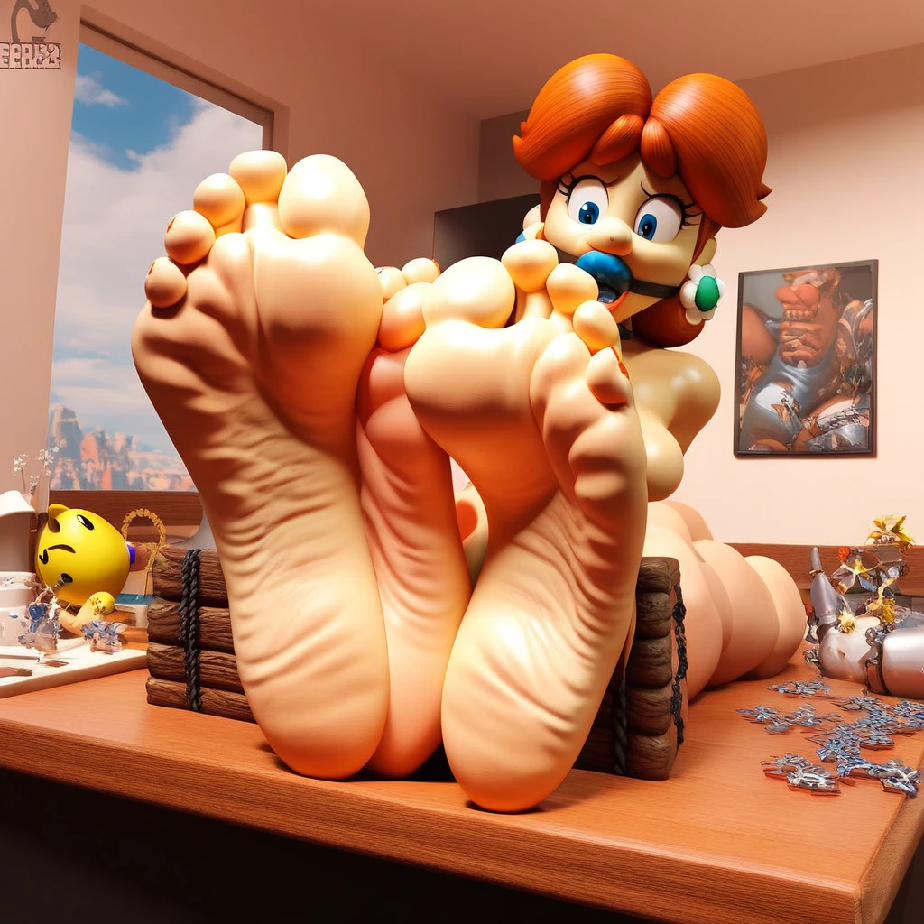 species:chocobo, anthro, male, realistic lighting, high res, laying, feet up, human penis, human genitalia, balls, big penis, large penis, feet, foot_focus, soles, (long_soles), paws, large_paws, meaty_feet, meaty_soles, nipples, breasts, big breasts, ((living_inflatable)), (wrinkles), (seams:), spreading toes, (deflating), (deflation), meaty pawpads, big pawpads, shiny skin, smooth skin, wrinkly pawpads, (nipple_nozzle), (((airgasm))), tongue out, (cloud emanata), (3 toes),