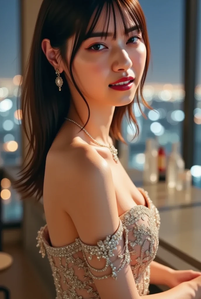 Dubai Millionaire, super car, rich people , Beautiful, attracting all eyes, smile a little, At night the sky is dark., Red sparkling glitter dress, Aarav Theme Set, Chest 34 inches, Medium bust, Rich people's fashion