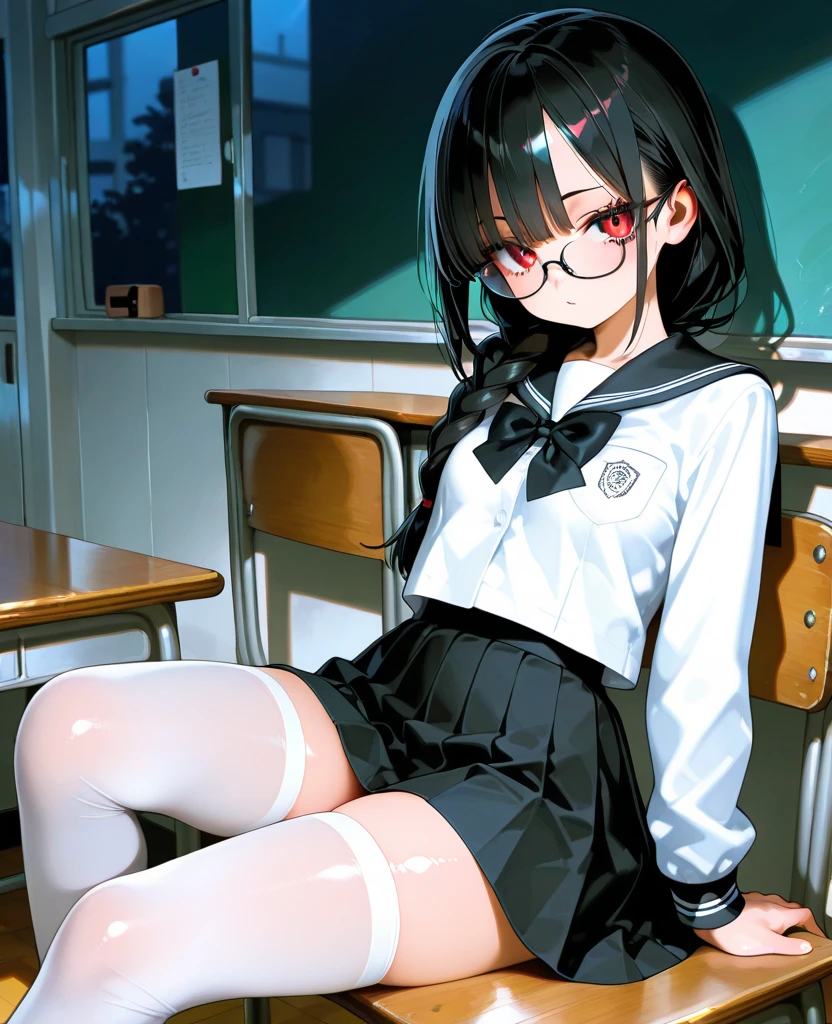 buzzer、thick、Sweat、、high school girl、Low length、(((((Eyes hidden by long bangs)))))、(((Long black hair:1.2 hair band)))(((Black-rimmed glasses:1.2 black eye)))、Strong sunlight、thickbuzzerの昼間、Dazzling sunlight、Look at this、glamorous、Checked mini skirt、Navy knit vest、sneakers、Skirt flip、Showing sexy panties、Flip up your skirt with both hands、indoor, classroom, School desk, window, School Chair, curtain, Natural Fingers、An empty classroom、Sitting at a desk in the classroom、Spread your leg-shaped legs、Open up、White panties、Embarrassed、Plump