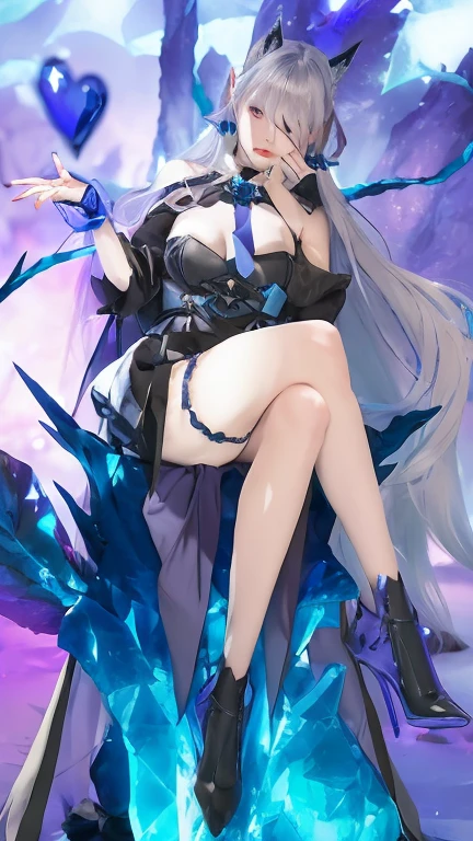 ((masterpiece:1.4,best quality)),(Super detailed),(Extremely detailed eyes),(Shiny socks:1.5),Hello Darkness
(Cute girls),15 years old,(Blood-red pupils,Diamond-shaped pupil:1.15),Purple Eyeshadow,(elongated hair,Thick hair,Single ponytail,shiny hair:1.5)(Changes through:1.2),despair,sad,Empty eyes,tears streaming down my face,tilting its head to the side,
(She wore a blue dress,:1.5),(Black gloves:1.4)Very long plush sleeves,White,White Cloud,Dream bubbles ,Ice and glitter effects
(Black long skirt:1.1),
((Starry Sky:1.2)),
(Intense black and white:1.16),(Depth of Field:1.4),,Intricate details,(((Detailed background,Castle in the Sky,Purple flowers by the lake))),(((Huge breasts,Bare breasts,Deep cleavage,White stiletto high heels,Transparent clothes)))