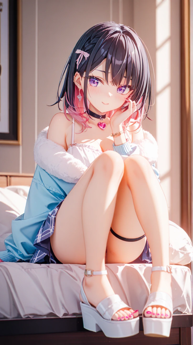 masterpiece, Highest quality, Very detailed, High resolution, An expensive solution, High resolution, 4K, 8K, ユニティ 8K 壁紙, Very detailed CG, masterpiece, Realistic, 2D, 3d, Beautiful details, depth, Fine texture, Highest quality: 1.3, Fully focused, Crispy.skin, .he, Very cute anime girl about 3 years old, Expensive silver short hair, Girl about 3 years old, alone, pretty blue dress, blush, Mole, Release your lips, hair ornaments, heart, Purple eyes、Condom in the mouth、A defiant smile、Lifting up her skirt in a dimly lit alley、クーラーの室外機の上にsit、Crotch close-up、Angle from below、I can see your underwear、Translucent slip、Spread your legs、Looking down from above、front、sit、Cotton panties