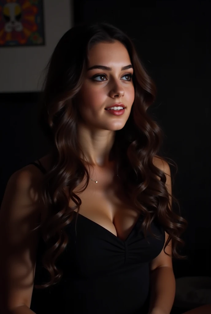 8k, highest quality, ultra details, Euro-American woman, young, realistic, modern days, formal attire, studio lighting, professional setting, black velvet sundress