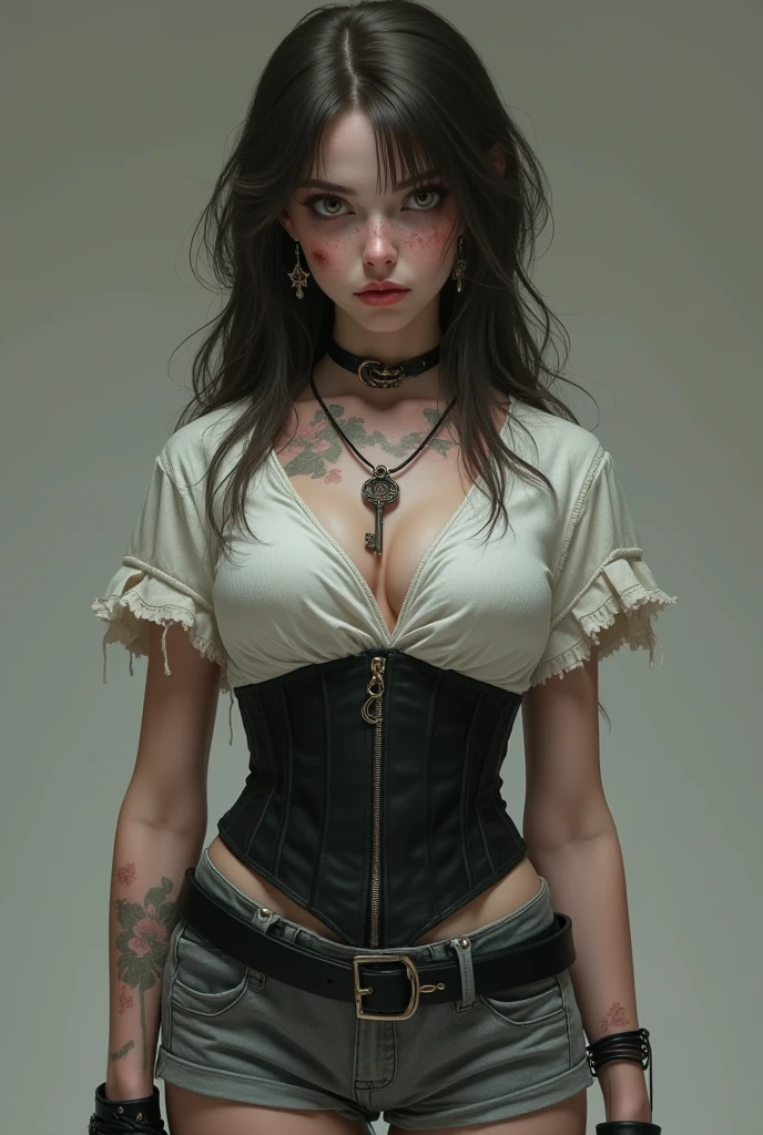 (), dressed gothically tone hair bangs are dark blonde and green large buns on the top of her head green eyes dark eyeliner, dark eyeshadow, black lipstick open chest clothing dark nails entire body covered in tattoos has a large septum piercing has a vertical labret piercing many ear piercings, ((large_breasts|tits_and_saggy_breast_in_169cm: 1.1)), solo, full body, full photo view, (lora:RussianDollLikeness: 0.75), (lora:biggerBreasts_v2:0.8, (lora:hugefaketitsv2_2*:1.115), (full_body:1.2), breasts exposed, looking at the viewer, (lora:tangbohu-breasts_2v_2*: 2),(lora:NaturalLargeBreasts:0.85), (lora:Breast_Expansion:1)
