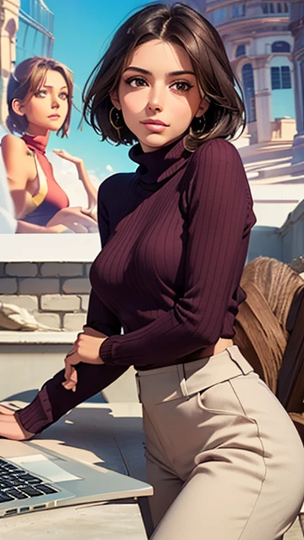 softly smiling 18 year old latina girl, smoking a joint inside a coffe shop, sitting on a stool, with a beer in the hand,Golden Locks hair, detailed freckles, blue eyes, very slim, very short, thicc thighs, posing in Amsterdam, modeling, wearing turtleneck, trench coat, large leather skirt, black gloves,scarf, The image,white plastic boots, realistic hyper-detailed photo captured in stunning Ultra HD, 8k resolution, Nikon D850, — style raw — c 10 — ar 2:3 — s 250V