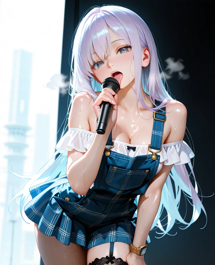 Super detailed(eye:1.7),highest quality、Best image quality、Bar lounge sofa、Beautiful valley、Disheveled clothes、thin、Humiliated face、Dog Pose、Super detailed、Small breasts、Light Particles 0.5、Moist eyes、lick、Open your mouth、Sticking out tongue、dripping cloudy saliva、Small face、Up ponytail、Sing Karaoke、boyish