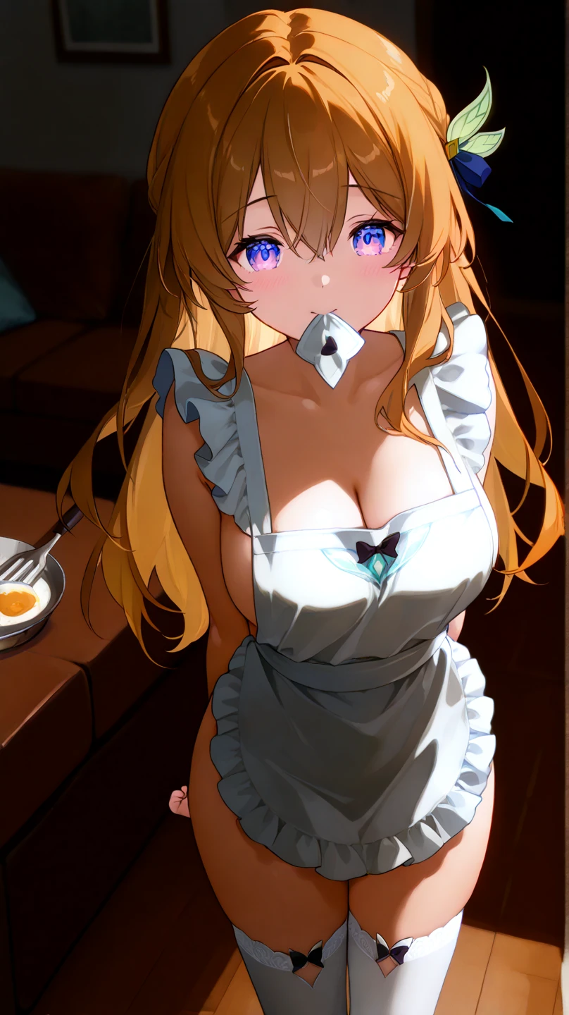 (masterpiece、top-quality、top-quality、Beautifully Aesthetic:1.2)、ighly detailed、highestdetailed、grey eyes、orange color hair|Semi-long blonde hair、cleavage of the breast、((maid clothes))、(pantyhose)、(a miniskirt)、(White cuffs)、
Matsumoto Rangiku、graffiti art、Look at the viewer、A smile、Bedroom、on the beds