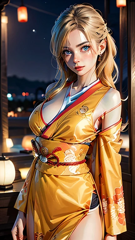 ((((masterpiece, Best Quality, High resolution)))), extremely detailed 8K, sexy Beautiful japanses girl with slim body, (Ultra HD, Ultra-detailed, Highly detailed, Highly realistic, Ultra-realistic, photos realistic), (1girl:1.5), blonde hair, short bob cut like, (dynamic poses), facing at camera, light smile, (huge breasts: 1.2), (beautiful detailed face, Beautiful detailed eyes), Anatomically accurate hands structure, Anatomically accurate fingers structure,(long sexy Glossy silk see-through japanese shrine maiden's attire,golden dragon embroidery:1.5), (front button of japanese shrine maiden's attire not fastned and breasts part widely open:1.5), Glow, Sweat, (rays of sunshine, Sunlight),(topless), sexy long legs, nakeness,bared chest,Sexy, Blushing,look up to the sky, (widely spacious royal palace garden:1.2), ultra realistic wide landscape, photogenic scenery, spot light on face