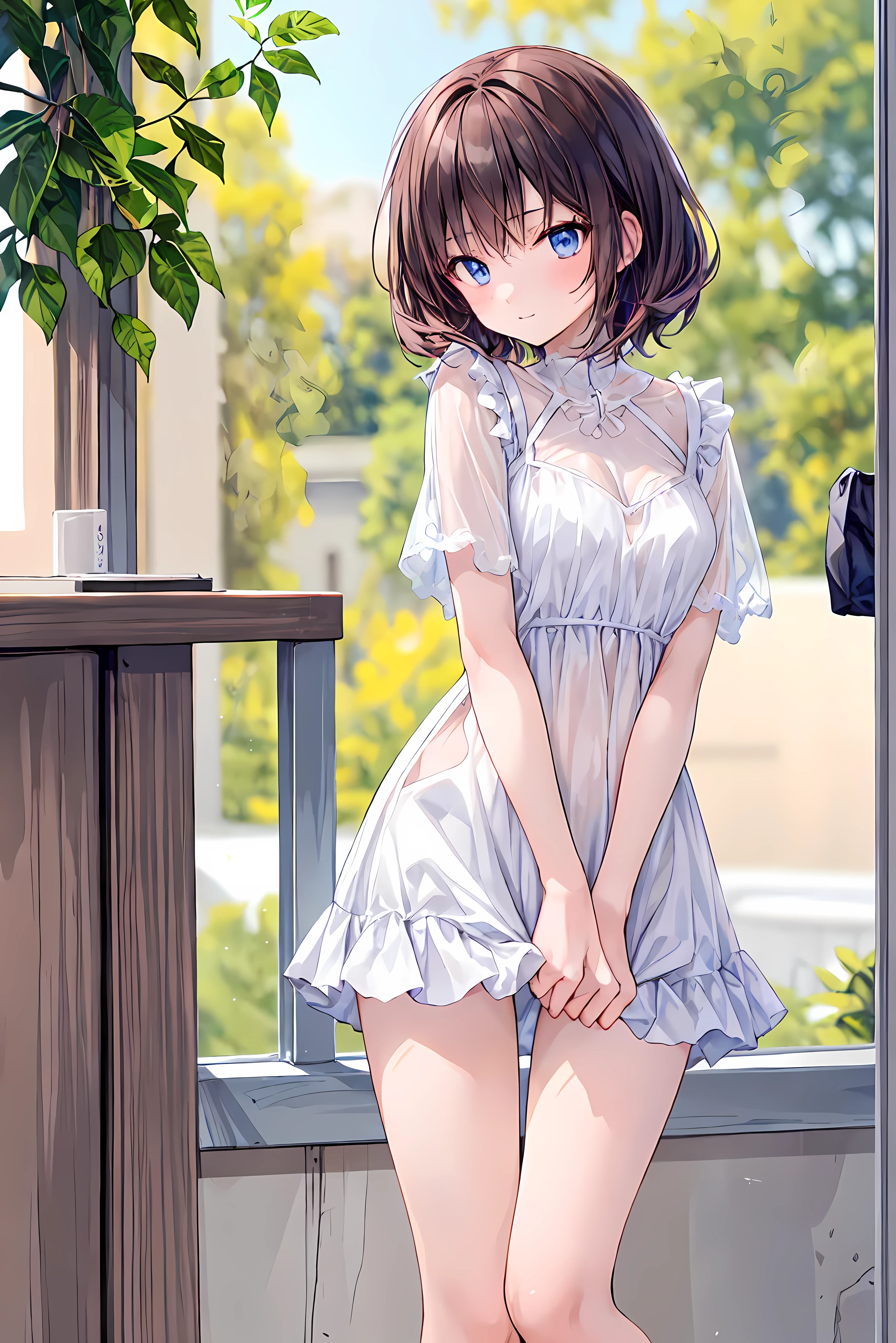 (​masterpiece:2.0), (top-quality:2.0), (white Tube top extremely short length dress made by towel:1.5), (perfect exposed shoulders:1.5), (perfect exposed nape:1.5), (super sexypose:1.5), (blushed face:1.3), (barechested:1.3), (realistic:1.5), 1 , precise small hands, Embarrassed look, light smile, extremely cute girl, innocent face, young face, Clear eyes, Shining eyes, shoulder is visible, small breast, thigh is visible, No pubic hair, The beautiful skin, ultra-definition, Top resolution, japan high school student, brown hair, Camel toe, wet, โชว์กางเกงใน,