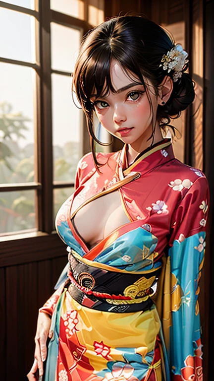 15 year old girl，exquisite facial features，（Front focus），Surrealist portraits of women by David Hockney and Alphonse Mucha，((super huge tits))、((The upper body is naked))、( Big breasts exposing cleavage)、Pretend to sleep、((captivating posture))、Fantasyart，(((blue short hair)))、((Sexy embroidered red and black bondage outfit))、((Exquisite red and black corset，sexy embroidery embroidery))、((Sexy bondage、Exquisite red and gold corset，There is less embroidery on the cloth))、Sexy embroidery is beautifully embroidered on a sophisticated black and red bondage dress，Decorated with exquisite bondage garments and intricately embroidered jewelry，photographyrealism，动态照明，art  stations，poster for，Volumetriclighting，The facial details are particularly rich，4K&#39;&#39;，((Colossal tits))、Contains diamonds， ,Chest 1 girl, In the darkness of the night, deepshadow, low pitch, cow boy shooting,(official outfit:1.4), Eyes confused and seductive，