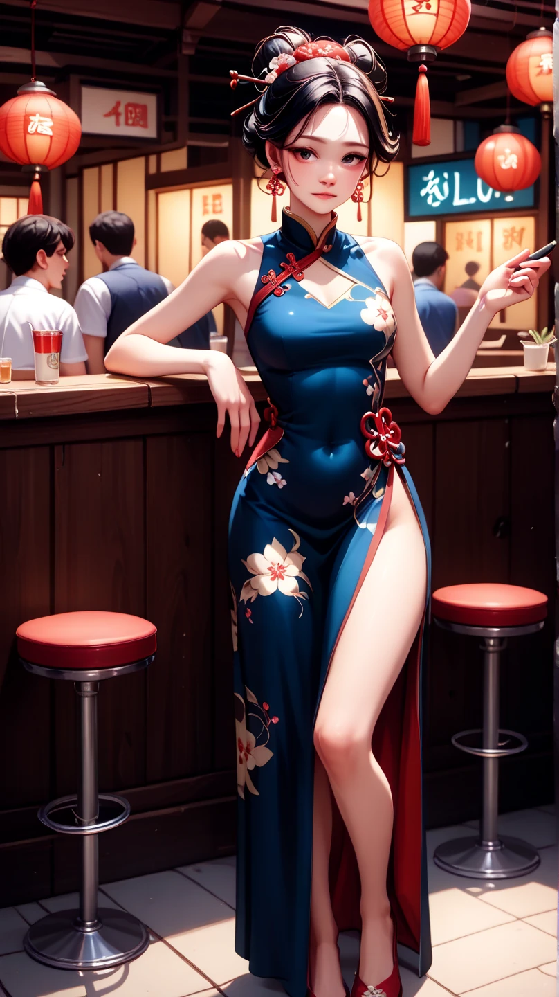 score_9, score_8_superior, score_7_superior,indoor, public,
One girl, China dress, Holding Tray,