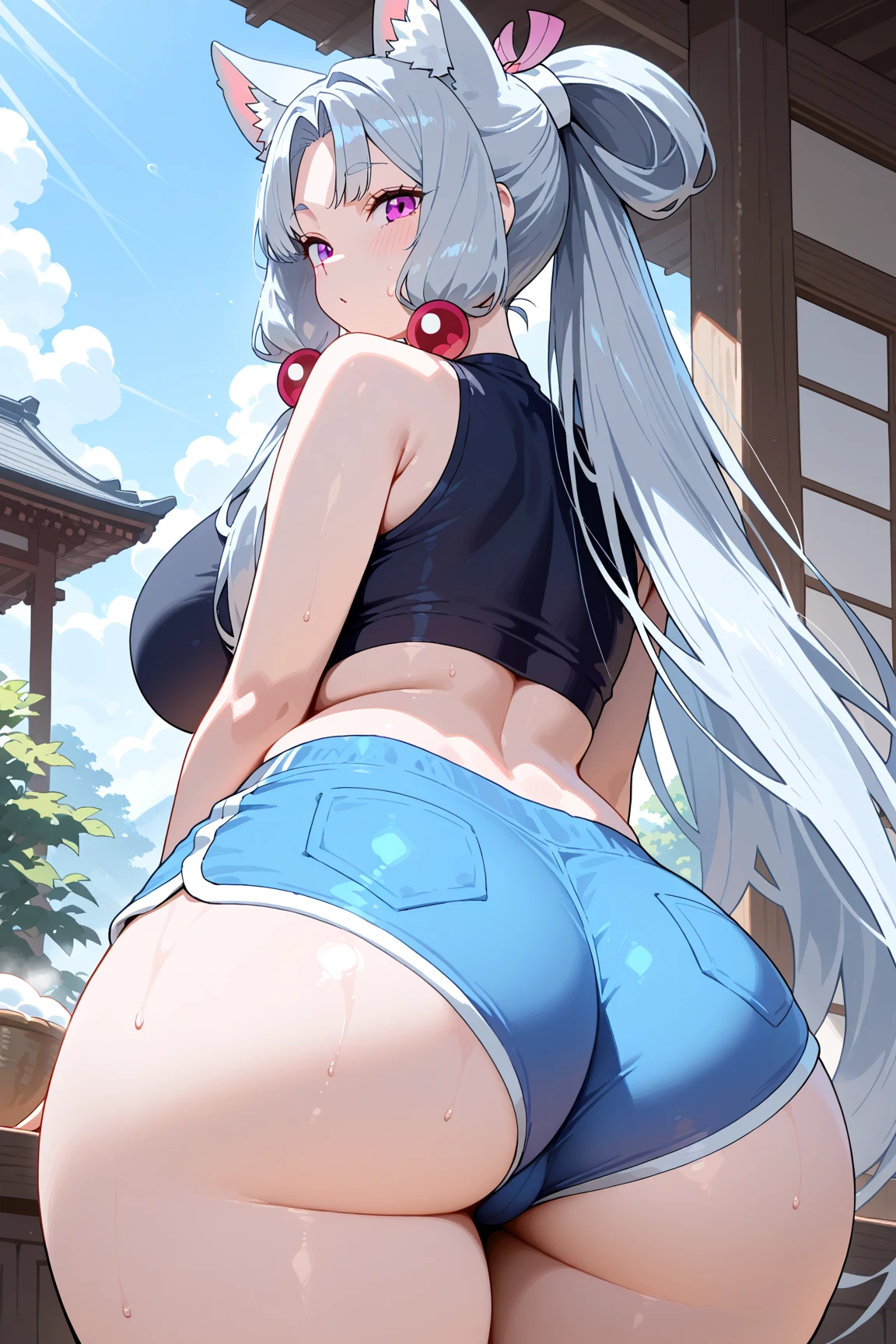 masterpiece, Highest quality, 
Tamamo Cross \(umamusume\), sneakers, (Highest quality, masterpiece: 1.2), beautiful,  beautiful, style, y, Elegant and attractive, stick out butn all fours, sexy, Sth legs,Balance body, Change your clothes and look stylish,  Realistic, sexy, womawoman, girl, Genuine, from behind, ass pov: Huges, slim thick,all waist, 8K, (curvy and lifted accentuated booty), at night, (wet ass), (naked ass)
