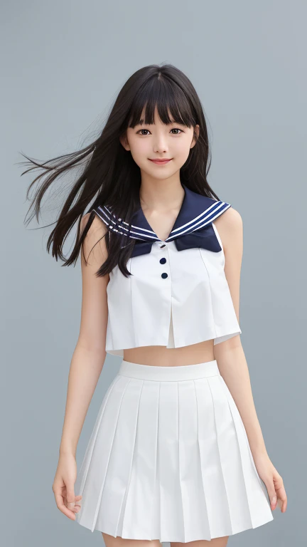 (((Top-down configuration:1.33)))、((No underwear:1.55))、One Girl、Beautiful and detailed eyes and face、barefoot、20 year old cute Japan woman, ((Extremely precise and accurate anatomy:1.0)), (photo Realistic:1.4), (hyper Realistic:1.4), (最高品質のRealisticな肌の質感:1.4), (Improvement of quality:1.4), (Enhances the beauty of skin texture:1.1), Clean and glowing skin, mesh, thin:1.2, (Realistic:1.3), Realisticなライティング, (Smoother lighting:1.05), (Improving the quality of cinema lighting:0.9), Backlight, A gentle light on your face, Ray Tracing, (Bright light:1.2), 32k, One Japanese woman, fine grain, Detailed face, (Film Grain:1.1),(Accentuates body lines:1.1), High resolution, Natural look, Kind eyes, Improves hair quality, Delicate light and shadow, Transparent muscles, Graceful pose, Beautiful Eyes, Sharp details, Soft light reflection, Beautiful contours, Delicate skin tone, Fine hair texture, Natural background, (((sunny day、Beach、A strong wind is blowing、Her hair and skirt are flying、Squat, Traditional navy blue sailor uniform、Open shirt、Pleated skirt、Scooping seawater with hands:1.25、splash、Sandy Beach、Light of the sun、clear blue sea、The waves crash quietly、Blue sky and white clouds、green mountain々、Beautiful Nature、The joys of youth)))、