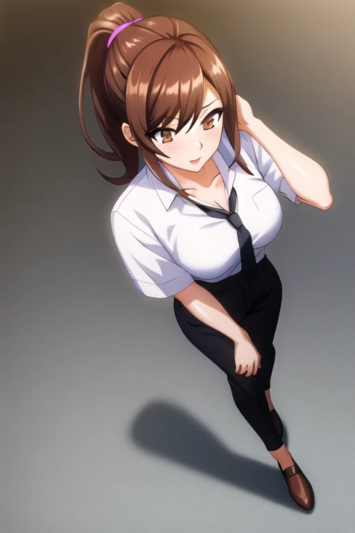 （（super high quality,Ultra-high resolution,16K,super masterpiece,Ultra HD ,Detailed shading,））Full body photo,A hill illuminated by the setting sun,One sexy mature woman,（（popped Tight collar Pink shirts,SEXY cleavage,））Folded sleeves,Red pencil skirt,Brown medium long hair,Hair disheveled by the wind,smile,blush,Thick lips,Sweaty,A small amount of drooling,slouch,Put your hands between your legs,