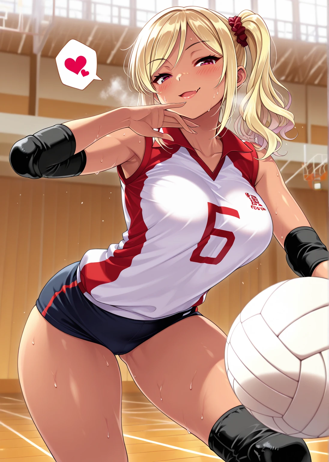 unity 8k wallpaper, anatomically correct, (((masterpiece))), (((best quality))), (((ultra detailed))), (((high-resolution))), ((Ultimate cutie)), perfect hands, perfect finger, (((good anatomy))), detailed beautiful face, shiny hair, (((gyaru))), (potbelly), (curvy), medium breasts, ((Thick thighs)), (((solo))), ((seductive smile)), (((blush))),
BREAK, (((sit astride the perfectly spherical shape 6-inch volleyball))), (((Straddling a perfectly spherical 6" volleyball))), (((Perfectly spherical 6" volleyball fits perfectly crotch))), BREAK, (((Rub the Perfectly spherical 6" volleyball against crotch))), (masturbation),
BREAK, (Collared volleyball uniforms), sleeveless, ((buruma)), ((kneepad)), pussy juice stained, (elbow pad), (((sweat))), (((covered in sweat))), ((deep breathing)), in Volleyball Court, indoor, lighting, looking at viewer, full body, (spoken heart)