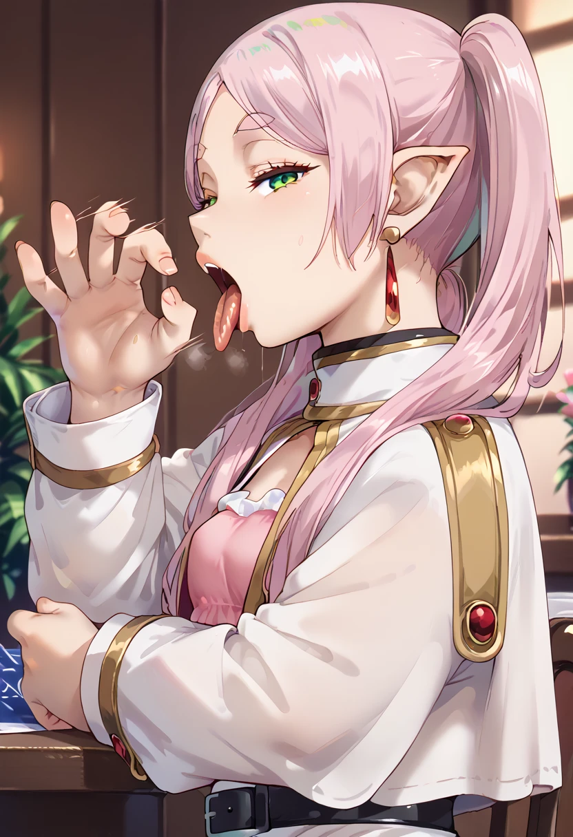 One dildo is inserted in her mouth