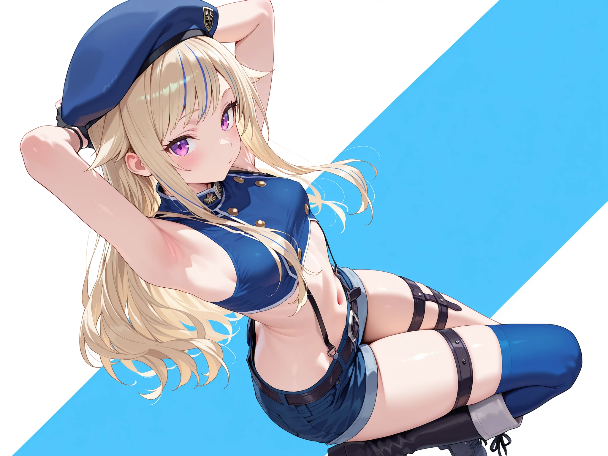 (Photorealistic:1.8, Highest quality:1.8、8K masterpiece:1.8、Super detailed、Ultra-high resolution、Detailed Background)、((Flat Color))、((colorful))、Multicolored lighting、((浮かぶcolorfulな水))、Blue background、
A woman in a nurse uniform is tied up、Random Pause、(Golden chains on body、Golden handcuffs)、Random Sexy Poses、Turn around、Angle from behind、
(Long Hair、Vermilion, silver and gold hair、hair ornaments、Brown Skin)、(choker、Skirt with slits、Knee-high stockings、garter belt、Wedgie Panties）、Beautiful hip line、TWICE&#39;s Tzuyu&#39; on pause、Beautiful blue eyes、(A rich expression、smile）