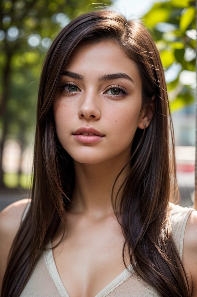 1 fille espagnole, cheveux brun mi long, well detailed face, photo près du visage
