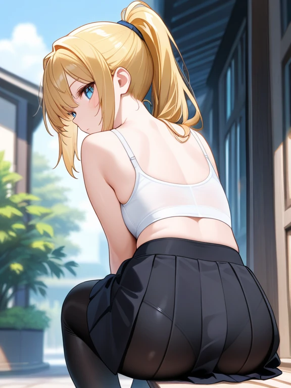 masterpiece, best quality, 8k, best light, shadows, perfect anatomy, 1 girl, 26 years old, mature, europe girl, blonde middle hair, straight hair, pretty eyes, black eyes, tight sport shirt, black short pants, tight short pants, straps, huge ass, breast, thighs, naughty, seductive, pretty, hot, spicy, stadium background,